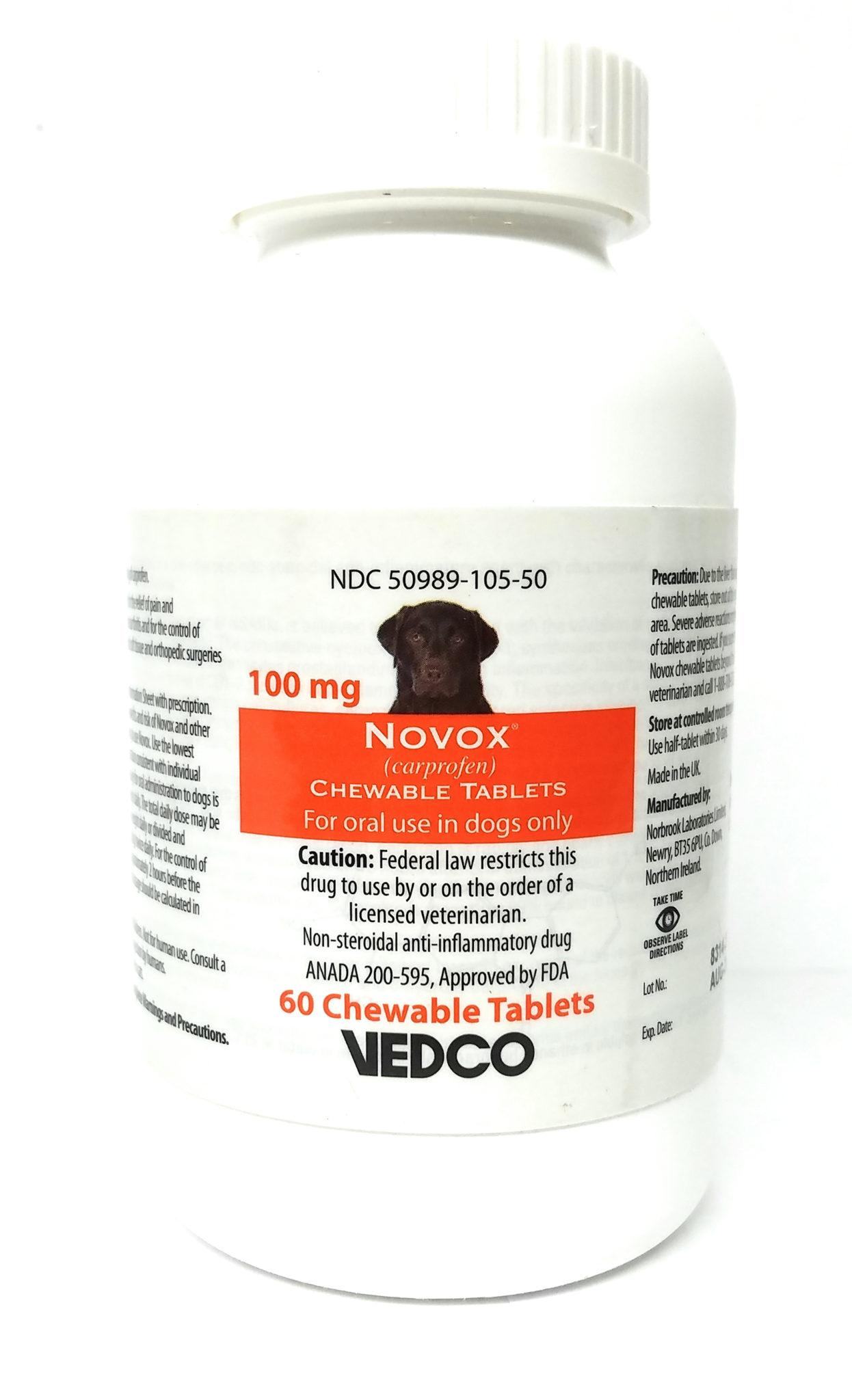 Vet Approved Rx Novox (Carprofen) 100 mg Chewable Tablets 60 Count for Pets