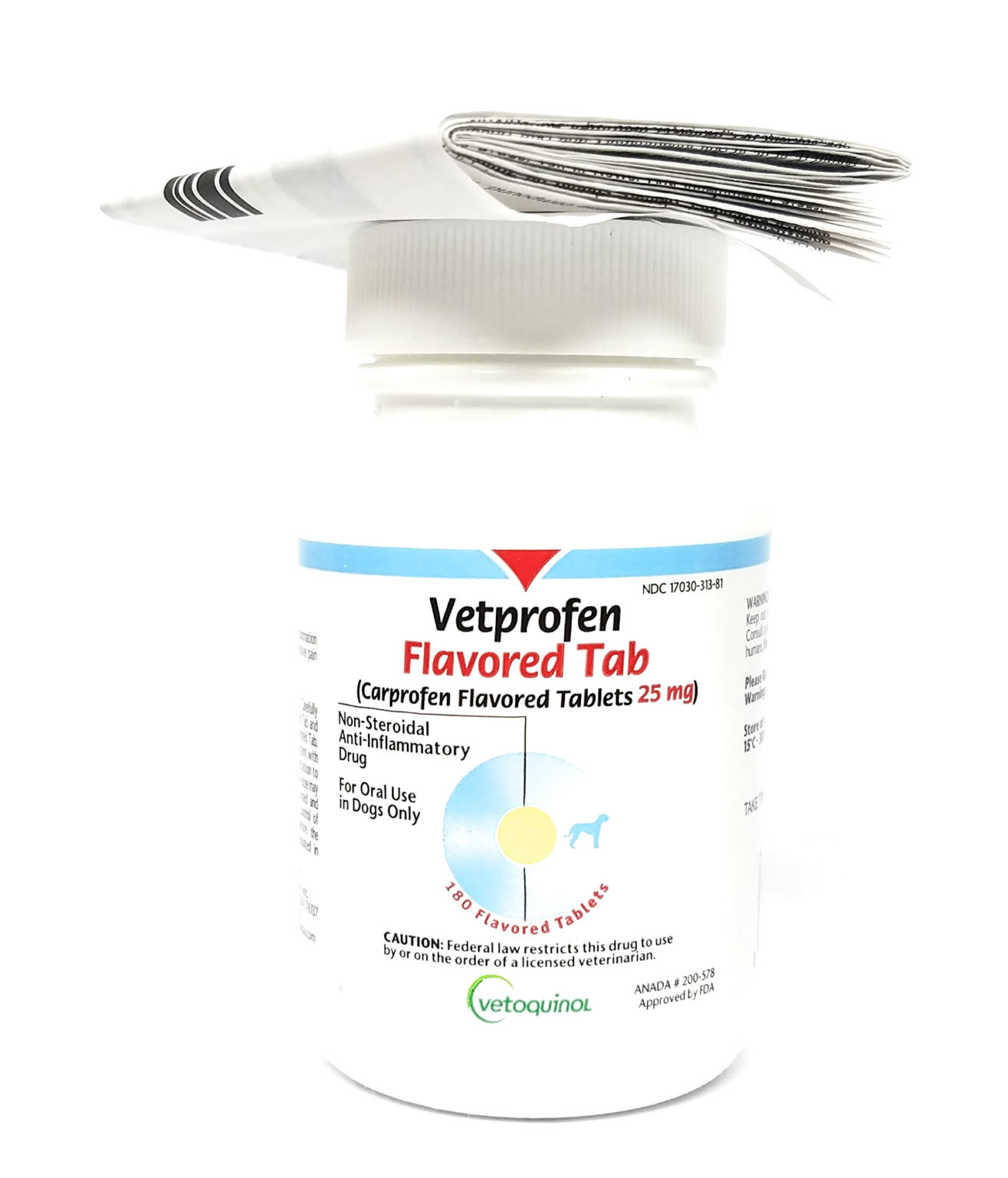 Vet Approved Rx Vetprofen Flavored Tabs 25mg 180 Count Bottle for Pets