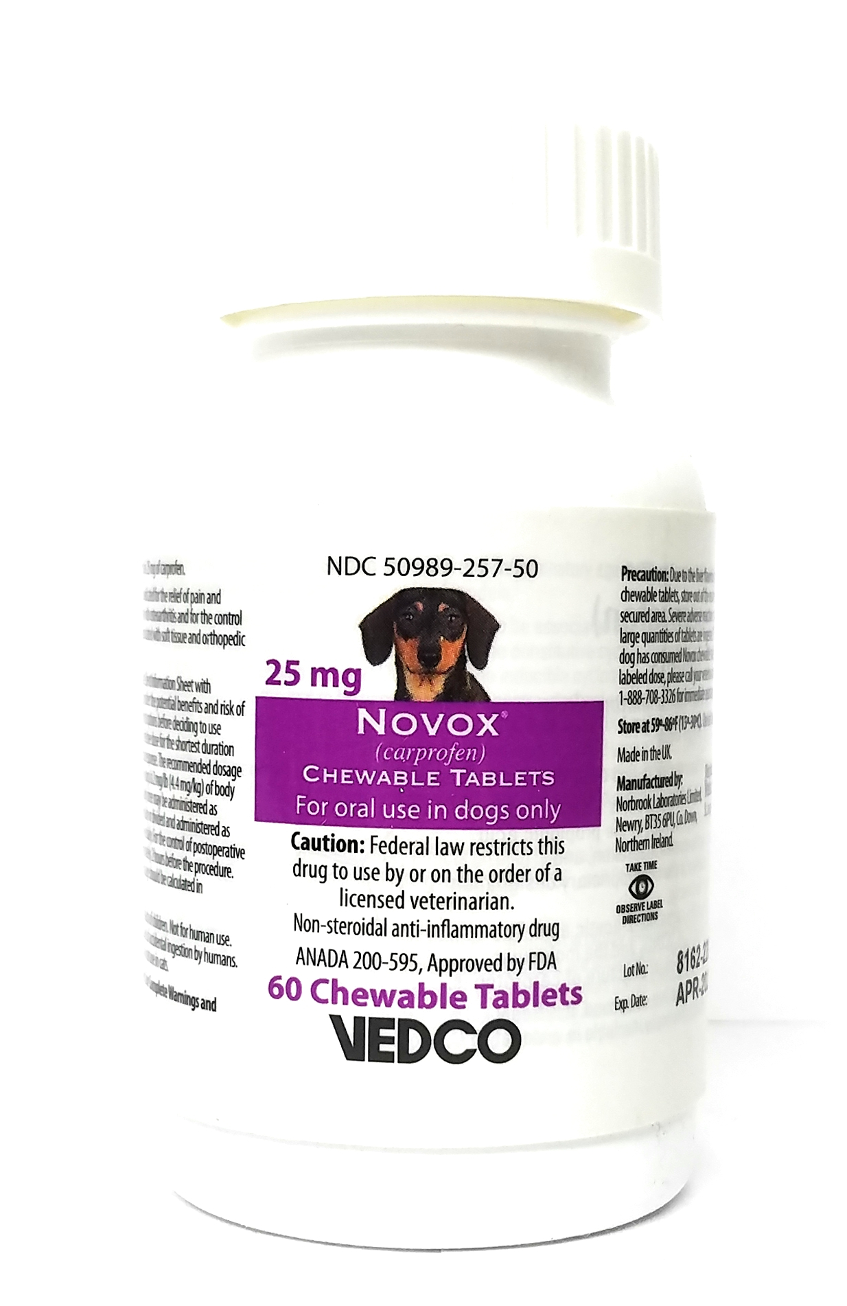 Vet Approved Rx Novox (Carprofen) 25 mg Chewable Tablets 180 Count for Pets